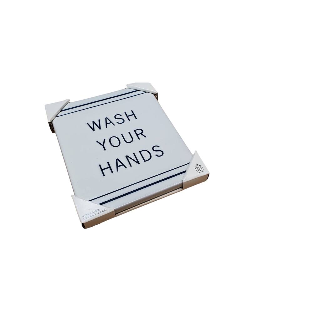 Hearth & Hand Magnolia Stone Ware "Wash Your Hands" Ceramic Hanging Sign 6" x 5"